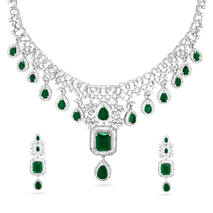 Rubans American Diamond Zirconia Necklace Set Trendy Stylish Jewellery Gift for Women & Girls