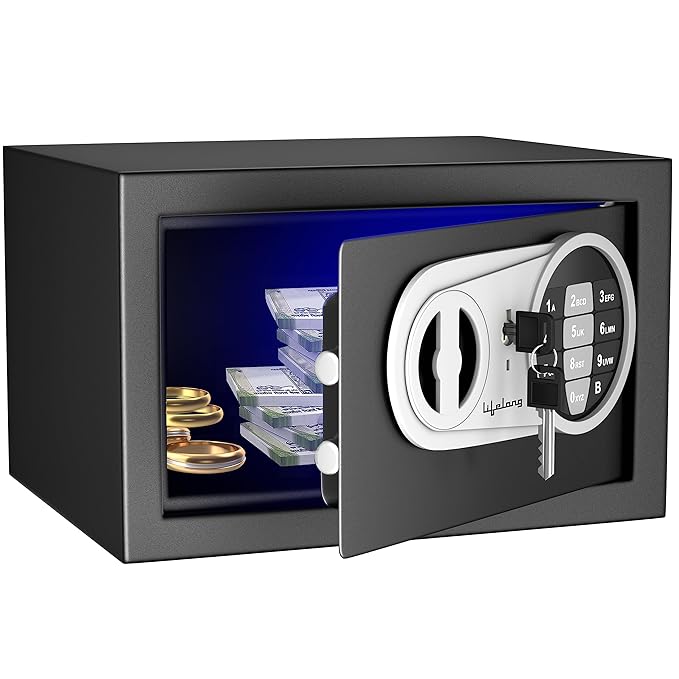 Lifelong 8.6L Small Digital Safe Locker Box For Home & Office | Inbuilt LED Light | Essential Smart Home Locker for Gold, Jewellery, Cash | Tijori Box | Wardrobe Compatible, 1 Yr Warranty, Black