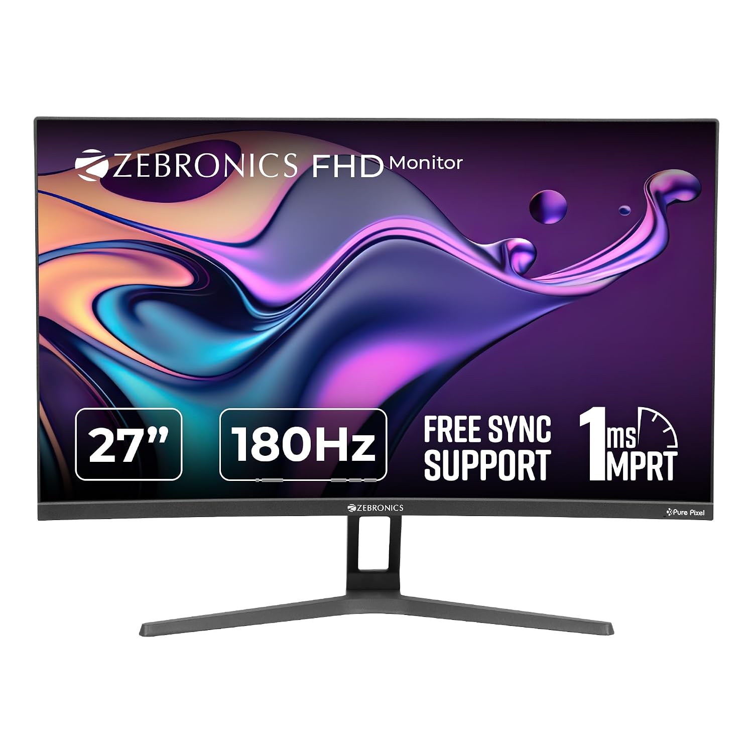 Zebronics 27 inch Curved (1500R) 165Hz Gaming Monitor with FHD 1080p, 1ms MPRT, HDR10, Free sync support, HDMI, DP, 300 Nits max, 16.7M colors, Built-in speakers and Bezel less design ZEB-S27B