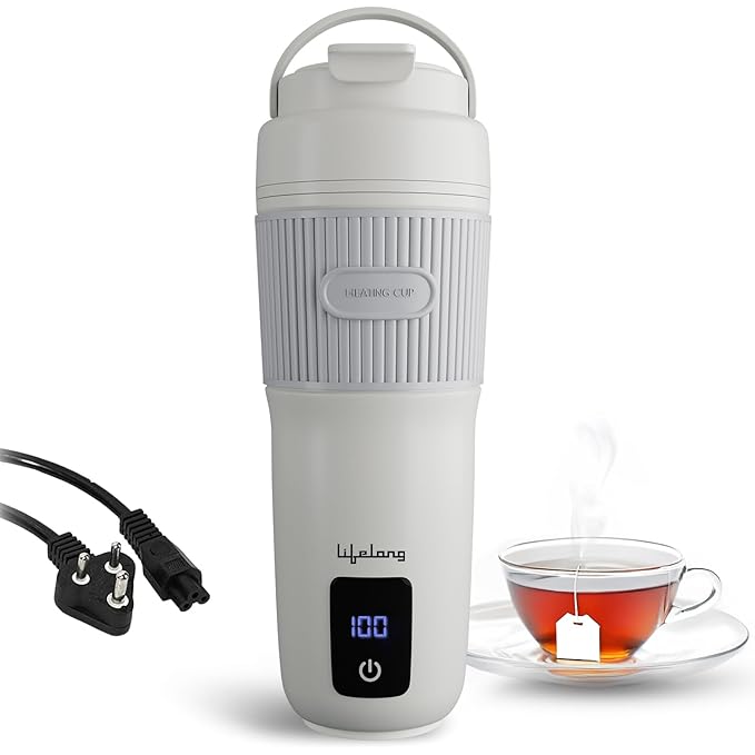 Lifelong 2 in1 Portable Electric Kettle & Bottle for Travel 400ml |Wide Voltage-for Homes(220v) & Indian Trains(110v)| Quick Boil |4 Temp |Digital Touch Ctrl |Cool Touch |Make Tea/Coffee Without Milk
