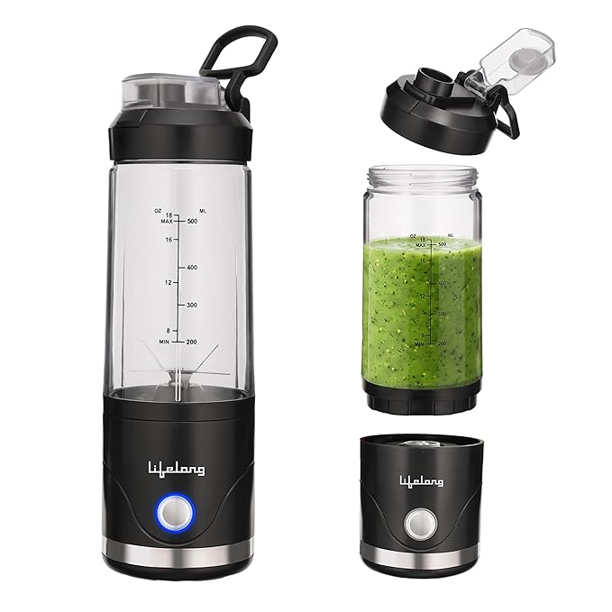Lifelong Portable Blender 650ml | Portable Juicer Mixer for Smoothies & Juice | 4000mAh USB Rechargeable | 6 Stainless Steel Blades, Durable ABS Build | Detachable Build for Easy Clean | Carry Handle