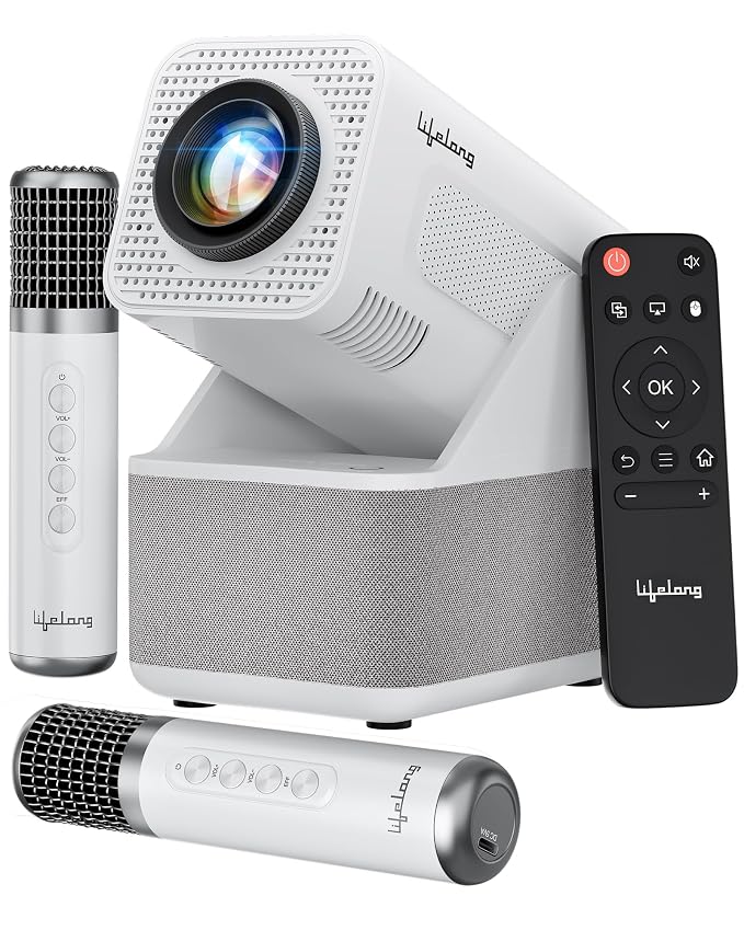 Lifelong Electronics ROAR Projector with 2 Mics | Booming 20W Speakers | Cricket Commentary, Karaoke Party & Room Cinema | 1080P & 4K Ultra HD Support | All Android OTT Apps | Ultra Bright 150” Screen